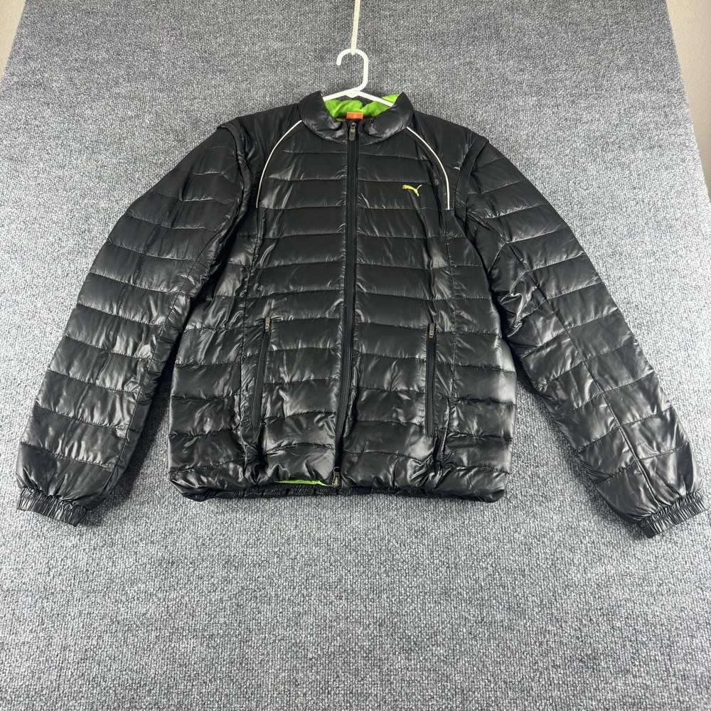 Puma Jacket Womens L Black Puffer Full Zip Insulated Lined Winter Goose Down?